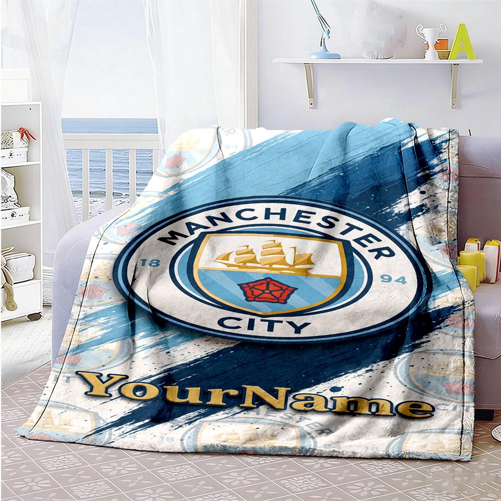Manchester City Personalized Text Blanket Multi-purpose Personalized Blanket Ultra-Soft Suitable for Office Living Room Livingroom Bed