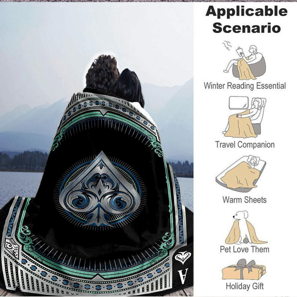 1PC Playing Card Ace of Spades Print Blanket, Soft Throw Blanket - Warm & Cozy for Couch, Bed, Office, and Travel Yy250912205