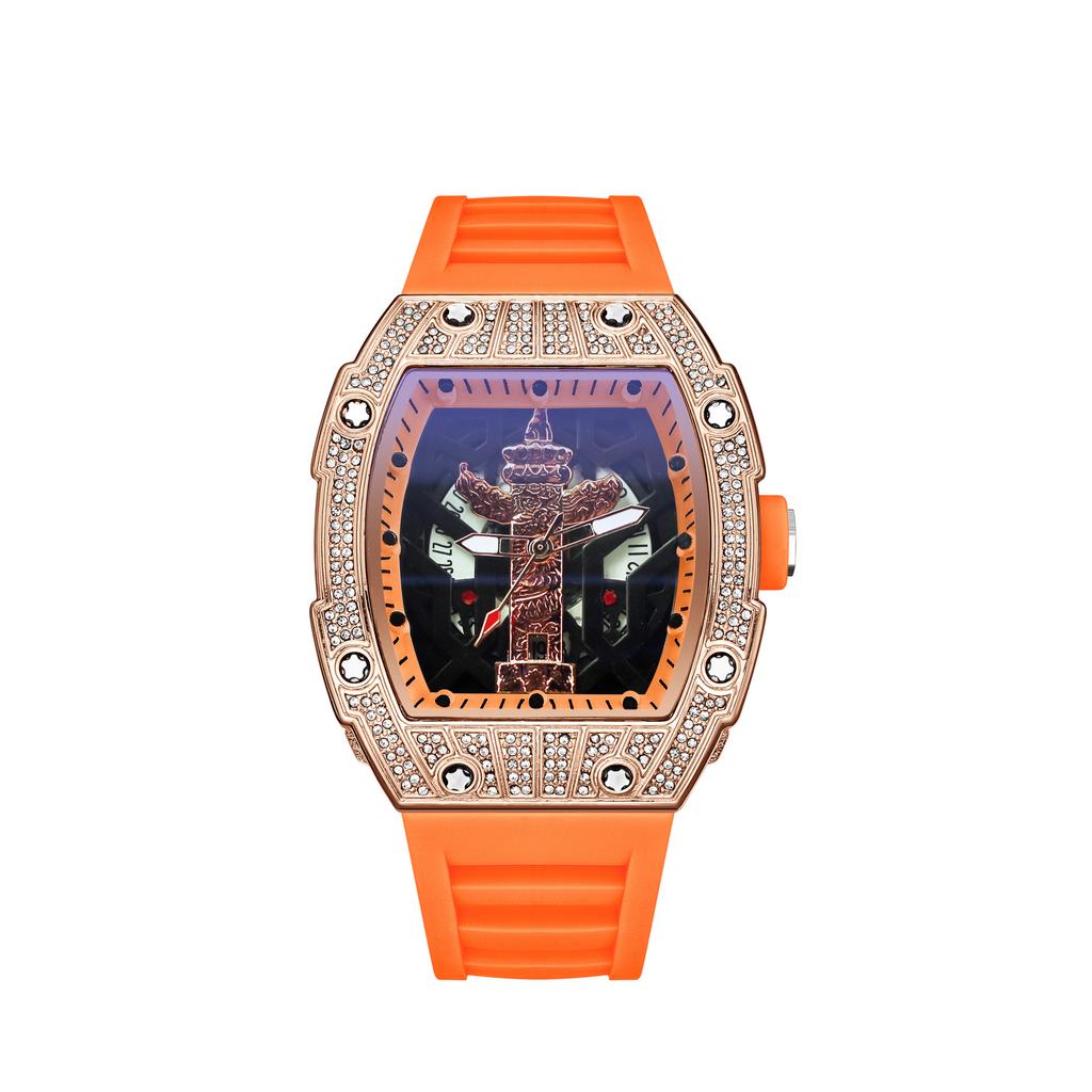 Luxury Diamond-Encrusted Automatic Men'S Watch Trendy Casual Versatile Premium Hollow Quartz Watch