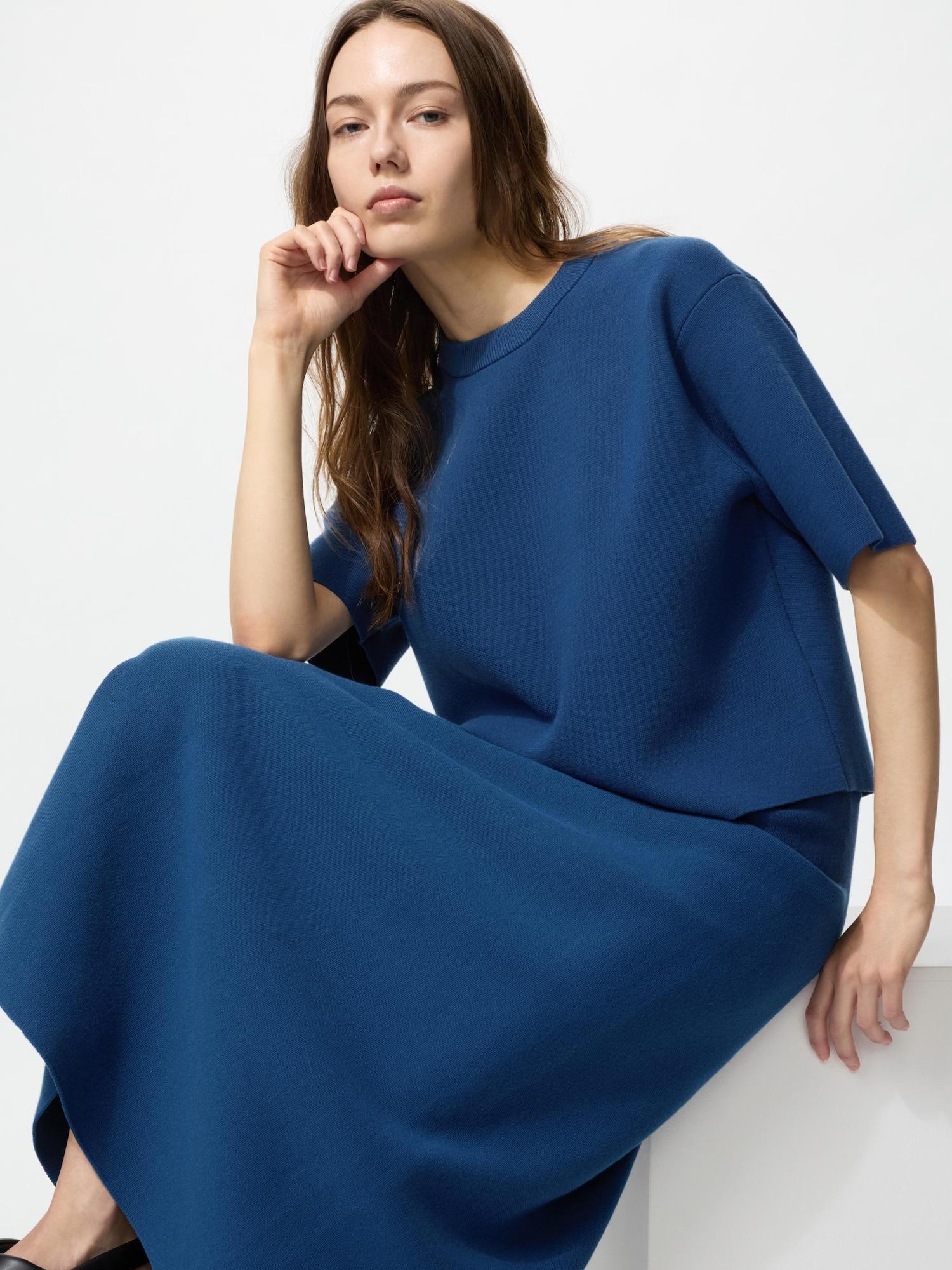 

Uniqlo Washable Milano Lip свитер с коротким рукавом 66 BLUE/WOMEN L