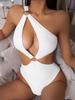 Fashion Sexy Solid Color One Shoulder Hollow Out Slim Fit Bikini Swimsuit For Beach