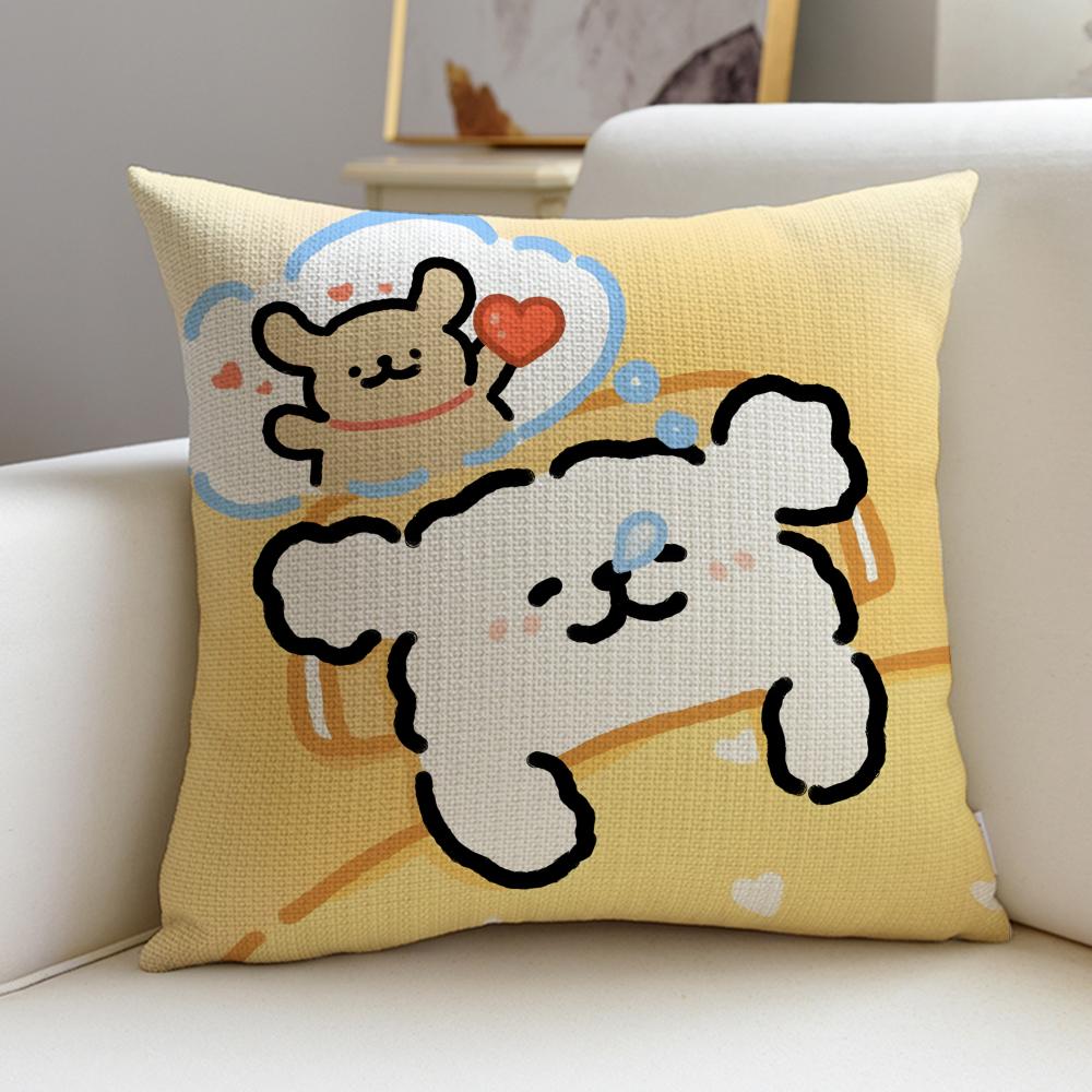 Friendly LLine Friends PuppyS Cushion Cover Breathable and Skinfriendly Linen Pillowcase Square Removable and Washable Cushion