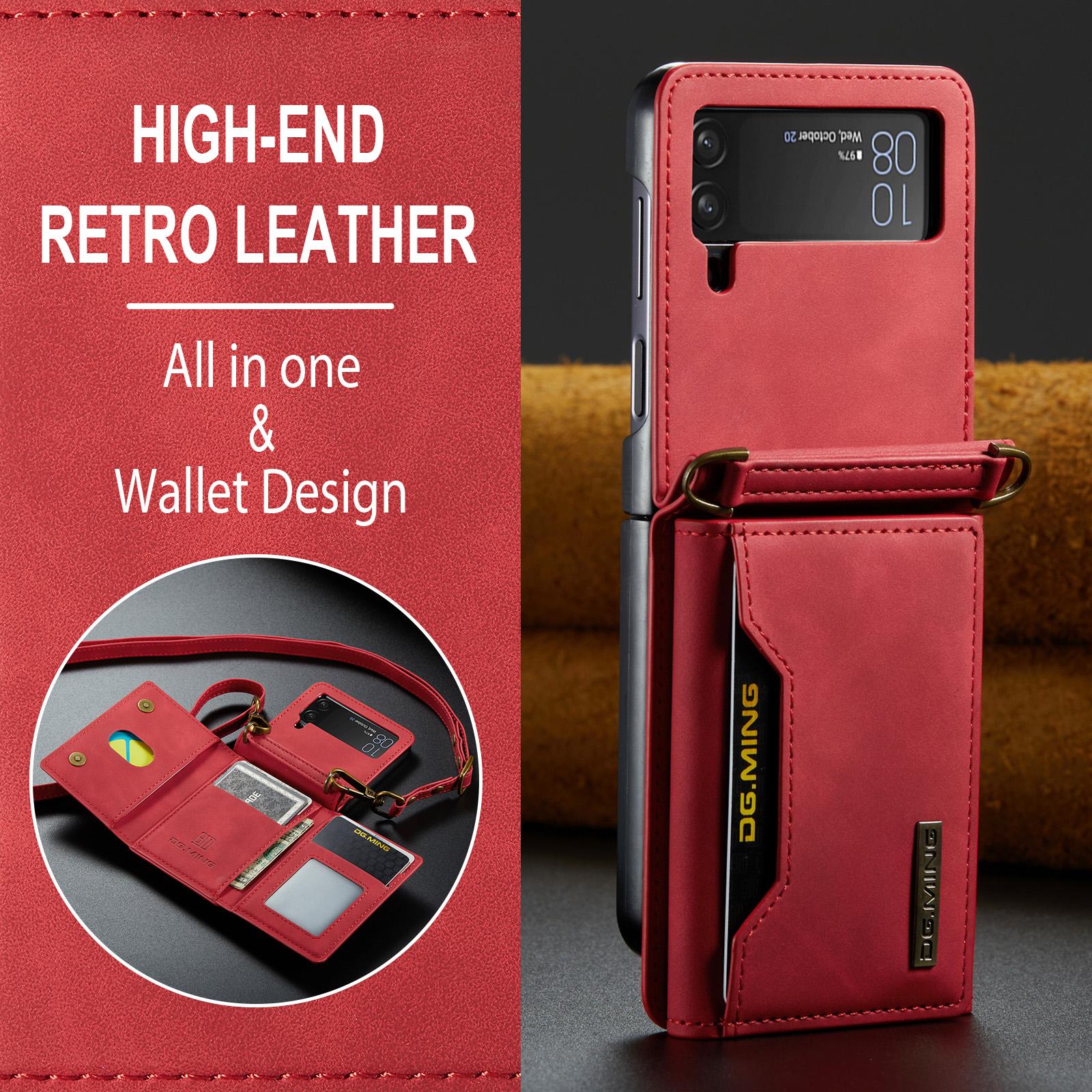 

For samsung z flip4 Anti-Fall Phone Strap Leather Funda Case for Samsung Galaxy Z Flip4 Flip 4 Fall Protection Card Holder for Samsung Z Flip 4