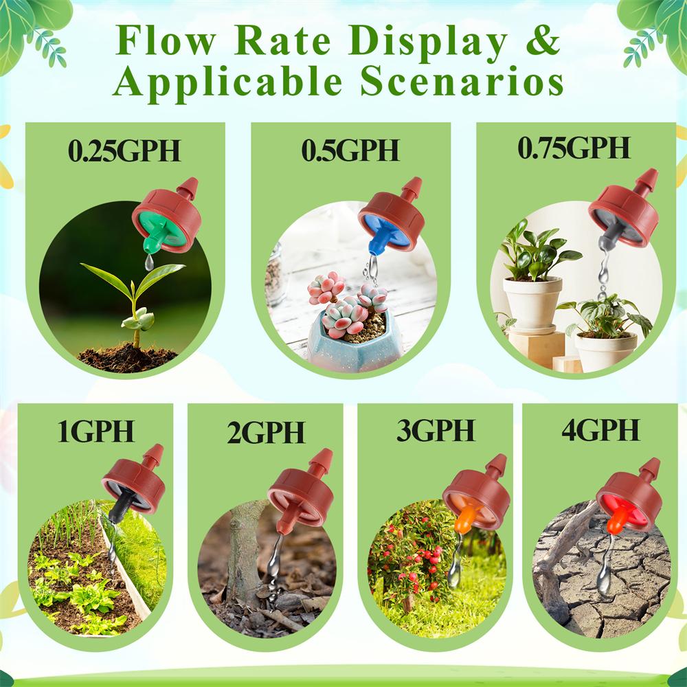 200Pcs Pressure Compensated Drippers 1/2/3/4/8/12/16 L/H Garden Drip Compensation Emitters Irrigation Steady Flow Regulators