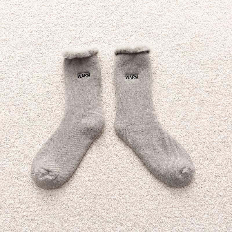 

Winter Velvet Socks Women S Japanese Sweet Letter Embroidery Curling Terry Thickened Medium Tube Pulling Women S Socks One size fits all серый