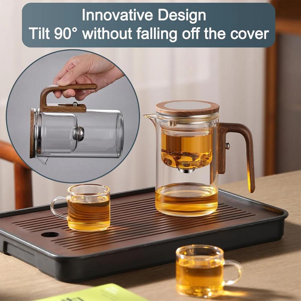 Enchanti Tea Pot with Infusers for Loose Tea 600ML with Wooden Handle One Click Switch Tea Filtration Teapots Dropshipping