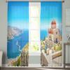 Belle vue de l'église Rideaux transparents pour chambre salon Rideaux en tulle pour fenêtre de cuisine Rideaux en voile