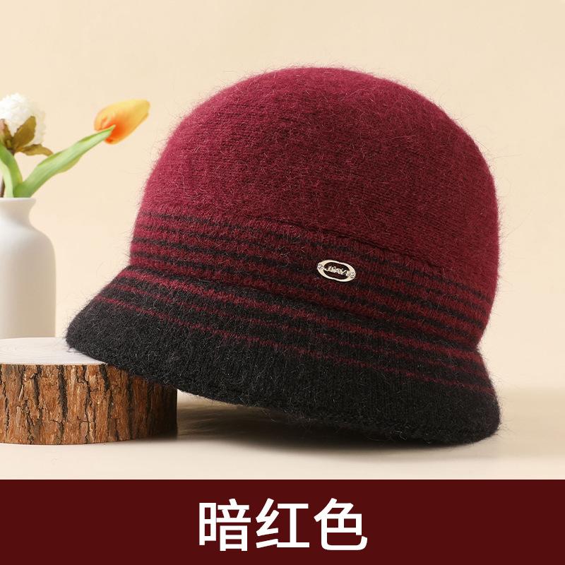 Medium mother hat Female fleece thickened rabbit fur warm wool hat Medium elderly grandmother cotton hat Knitted hat