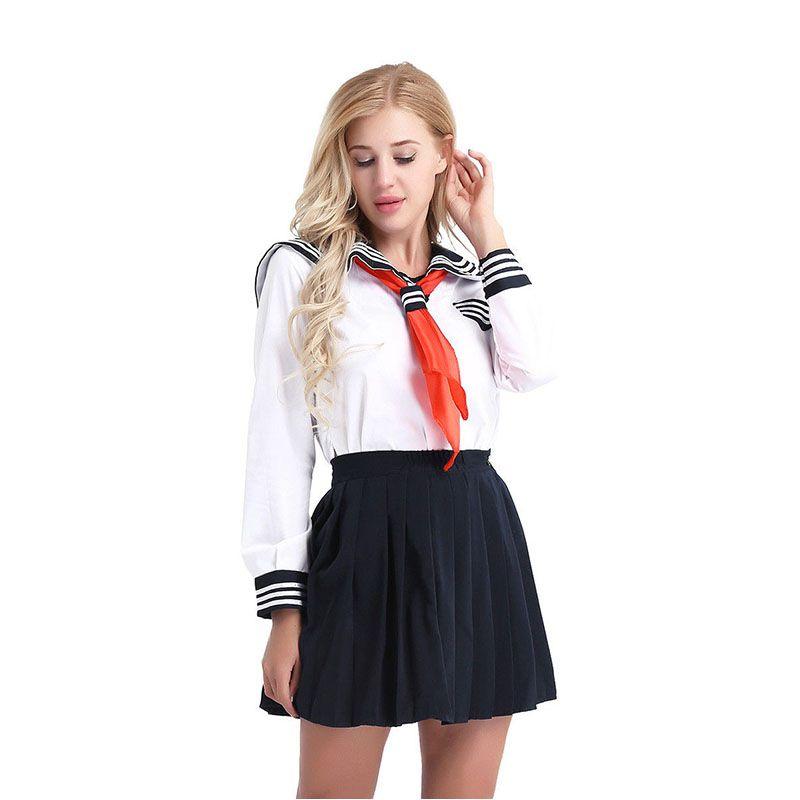 

Classic Women s Long Sleeve School Girl Uniform Sailor Dress For Perfect Cosplay Tag M=US XS білий