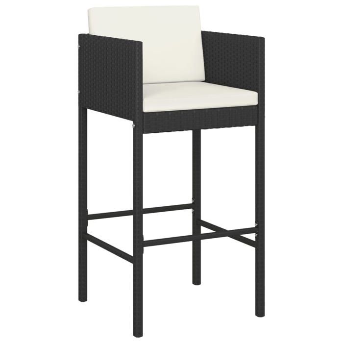 VidaXL Ensemble de bar de jardin 7 pcs avec coussins noir poly rotin, ensemble de table de bar, table et chaise de bar, 3200664