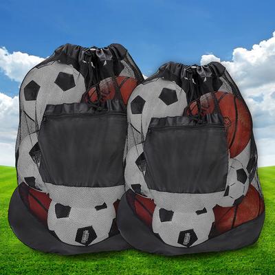 Mesh Socce Ball Bag Large Sports Ball Bag with Shoulder Strap Heavy Duty Drawstring Bags Secure Side Pocket Team Work Ball Bags