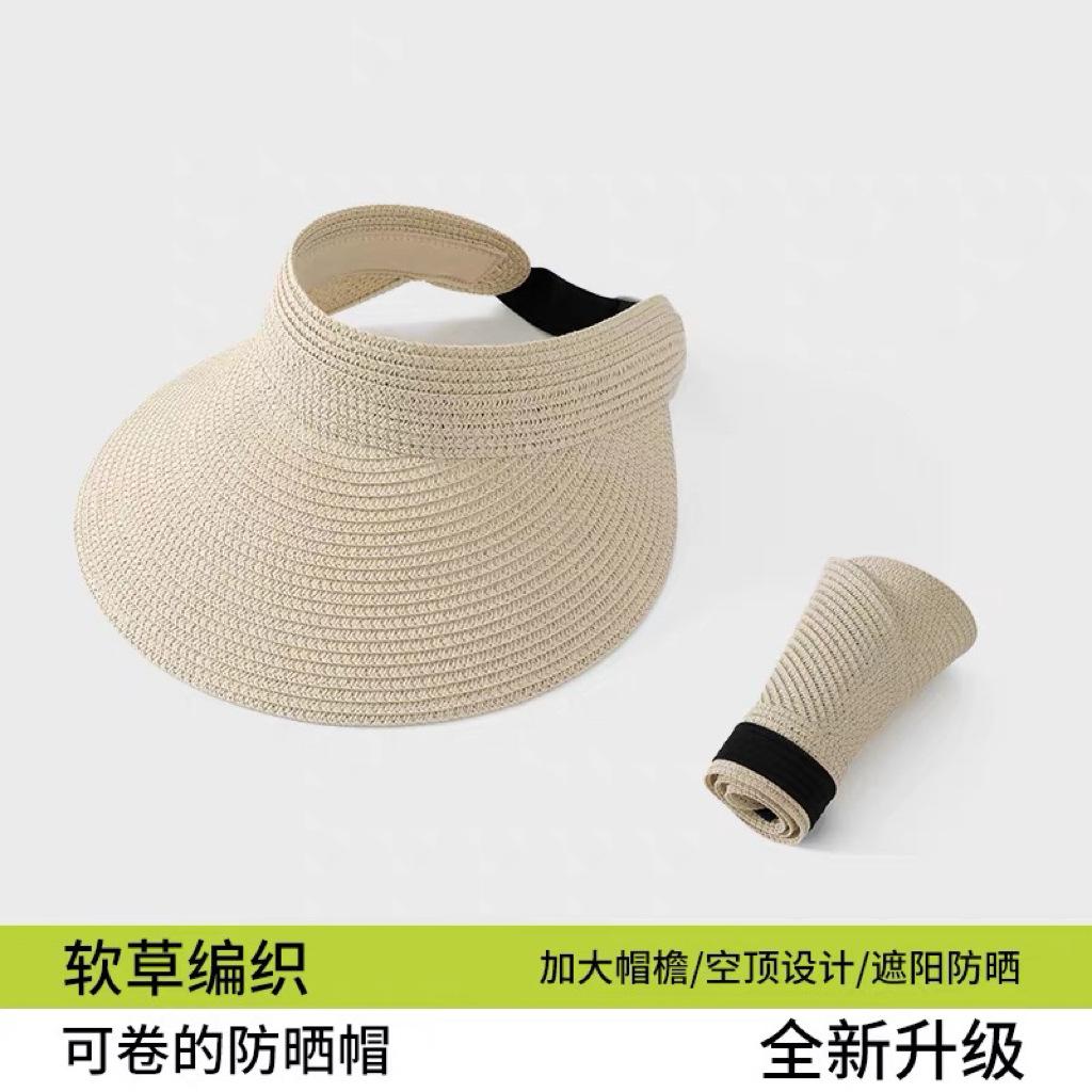 New French Flat-top Straw Hat Women's Big Head Circumference Seaside Beach Top Hat Woven Sun Hat Summer
