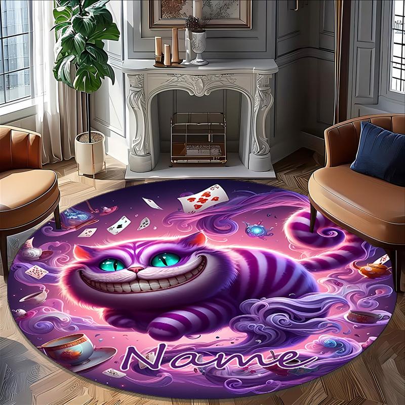 Customizable Cheshire cat1 Round Non-Slip Carpet - Ideal for Garden, Picnic, Office, Perfect for Decoration, Suitable For All Seasons