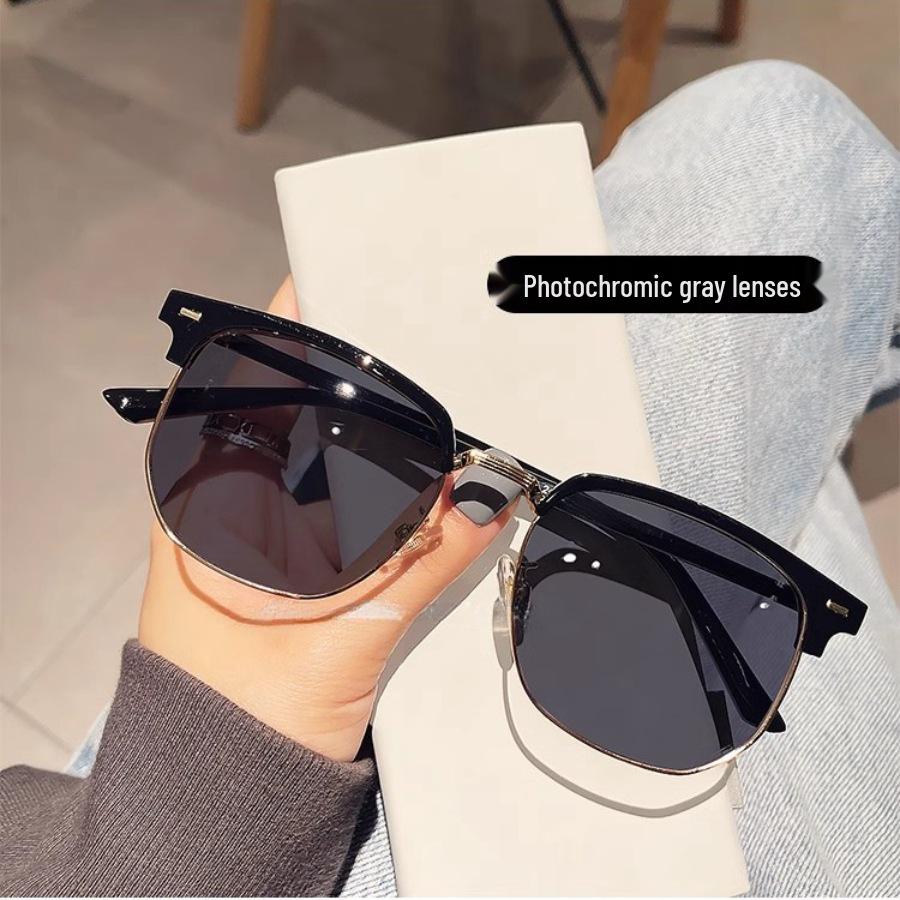 

Фотохромні окуляри-броулайнери, що блокують синє світло - без діоптрій, напівбезобідкові, студентський ретро-стиль