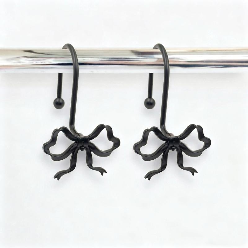 Stylish Bowknot Design Metal Bathroom Curtain Hook with Roller Beads and Rustproof Coating for Glidings