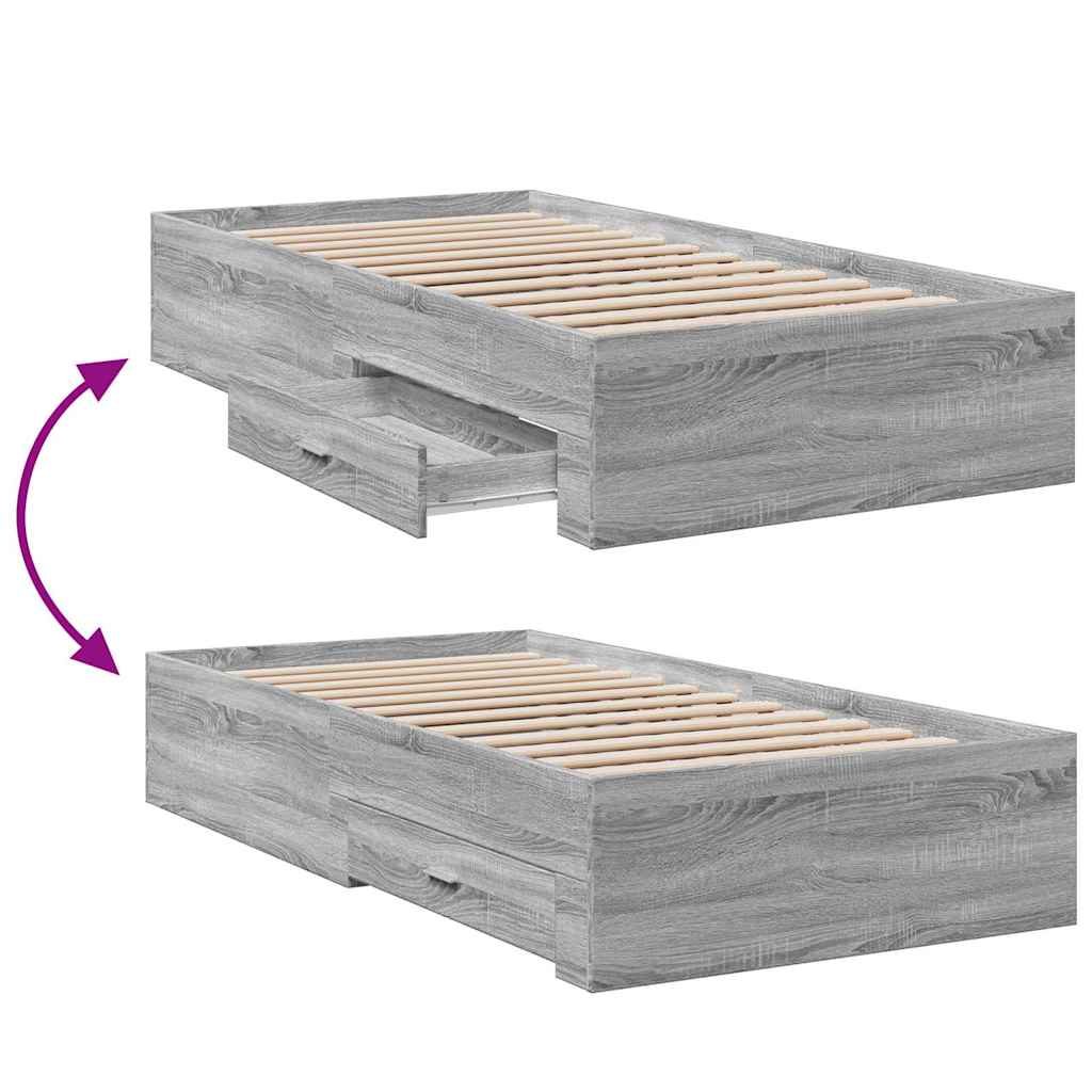 Bed Frame with Drawers Grey Sonoma 90x190 cm Particleboard