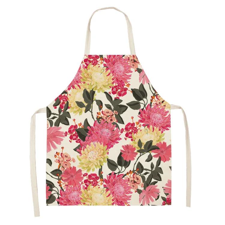 Printed color apron Home Cooking Baking Kitchen anti-stain and anti-oil  linen adult bib household cleaning tools