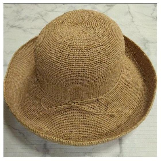 Used Helen Kaminski Raffia Hat Women's Straw Hat Crochet Wide Brim Hat Brown