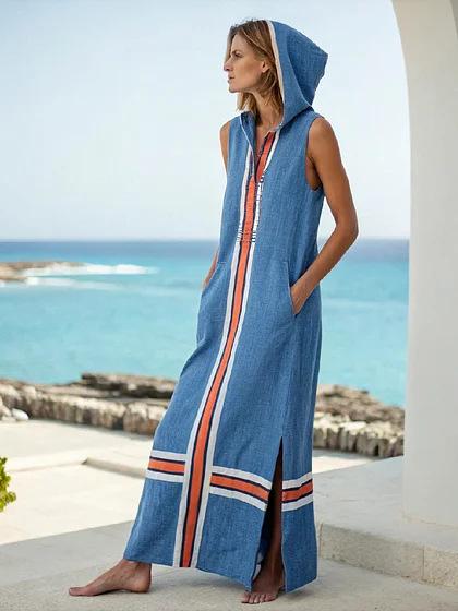 New sleeveless hooded dress European and American women s loose sleeveless robe dress S
