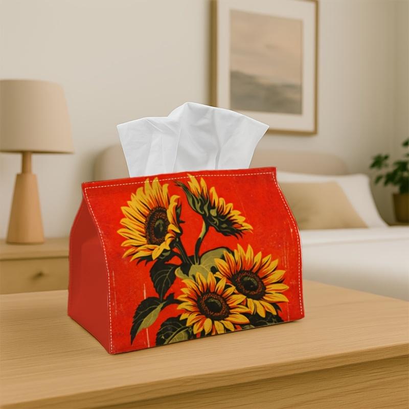 1pc Vintage Floral Artistic Tissue Box, Sunflower Bloom Red Creative Home Living Room Storage, -Friendly Minimalist Color Tissue Box, Napkin Dispenser