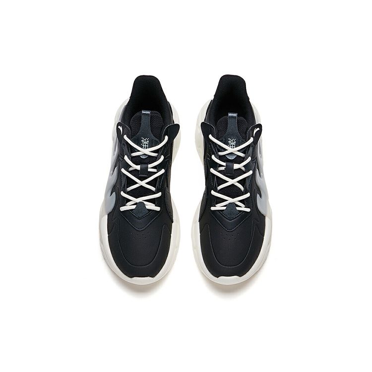 Anta Lifestyle Series Tide Worship 2.0 Leather Casual Non-Slip Shock Absorption Low-Top Dad Shoes Women Sneaker Black White 122138840-6