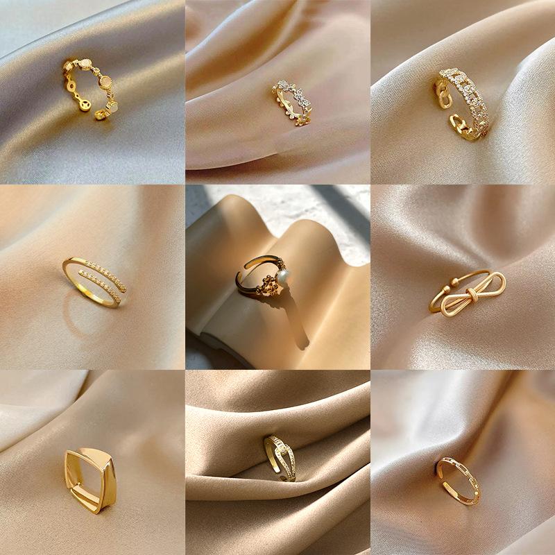 Rhinestone Exquisite Korean Fivepointed Star Adjustable Open Ring For Women Fashion Jewelry