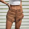 Pantaloncini Corti da Donna in Pelle Scamosciata a Vita Alta con Frange Stile Western Casual