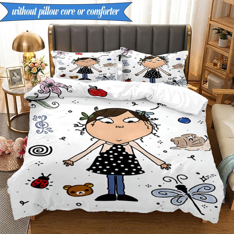 3-teiliges Char-lie und Lola Abenteuer Bettwäsche-Set, Enthält 1 Bettbezug und 2 Kissenbezüge. Perfekt für Schlafzimmer, Wohnheim, Weihnachtsgeschenk für Fans