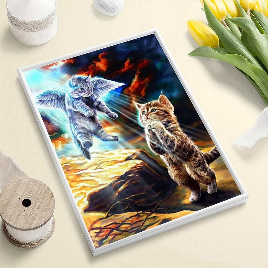 DIY diamentowe malowanie kot i anioł zestaw do szycia mozaika diamentowa malowanie pełne koło/kwadratowe diamentowe dekoracje do domu