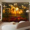 2D Sunrise Forest Tapestry, Golden Sunlight Wall Hanging