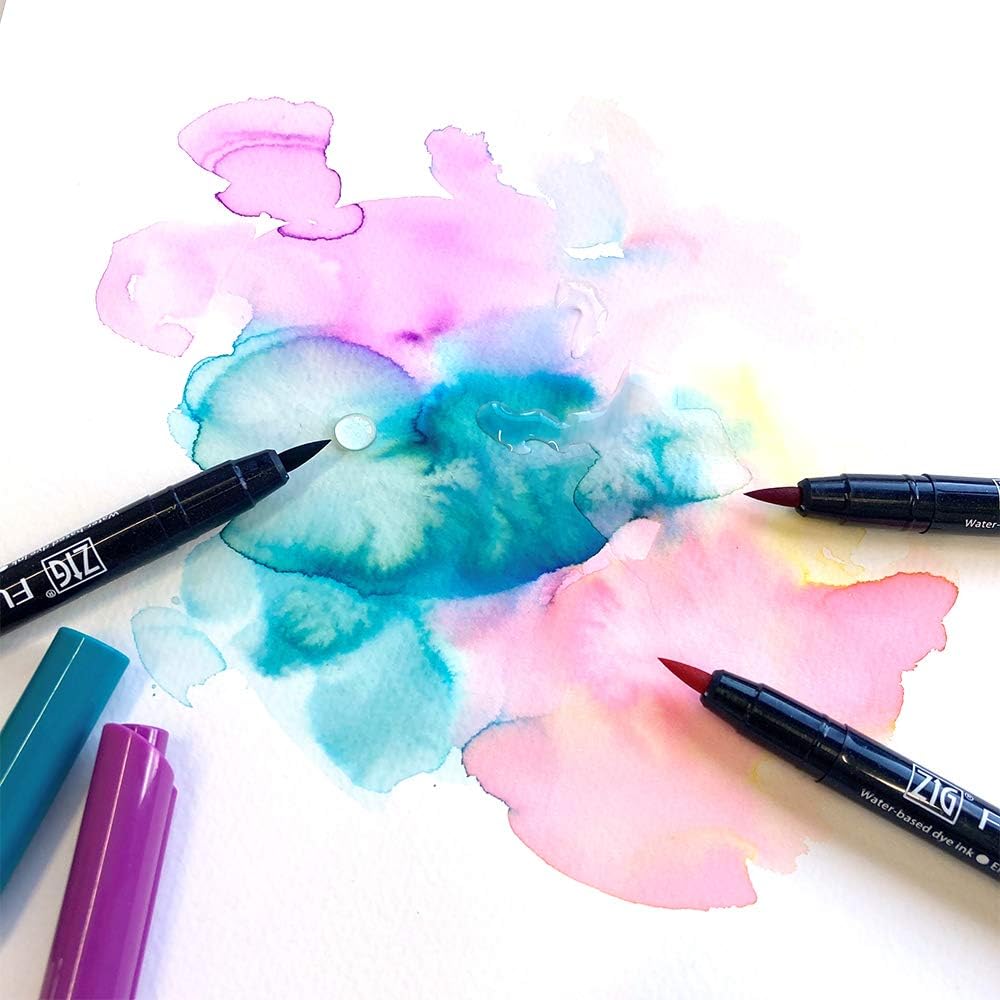 Caneta Pincel Kuretake ZIG FUDEBIYORI AP Flexível Pincel Duro Eficaz para Fino Grande Profissional Fabricado no Japão Conjunto de 24 Cores, Certificado, Sem Odor,