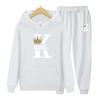 Noblek Herren Hoodie & Jogginghosen Set, Auffällige King K Buchstabenkunst mit kleinem Kronen-Akzent, Dickes Fleece Sportanzug für Outdoor-Freizeitspaziergang