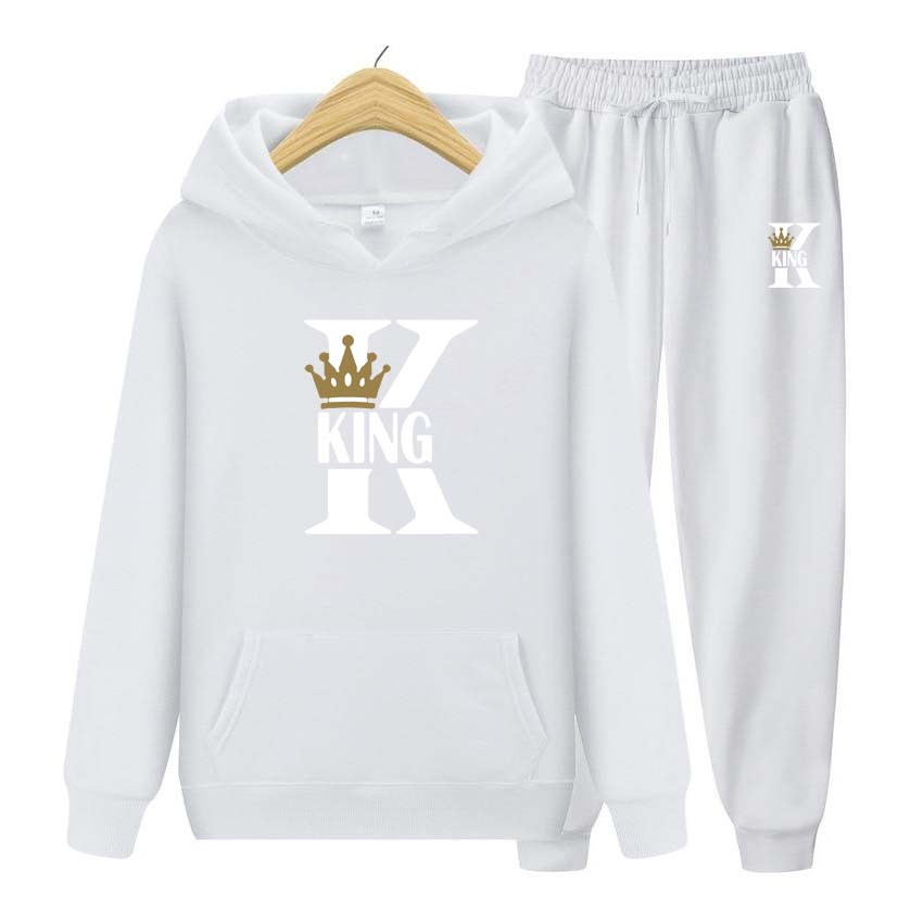 Noblek Herren Hoodie & Jogginghosen Set, Auffällige King K Buchstabenkunst mit kleinem Kronen-Akzent, Dickes Fleece Sportanzug für Outdoor-Freizeitspaziergang
