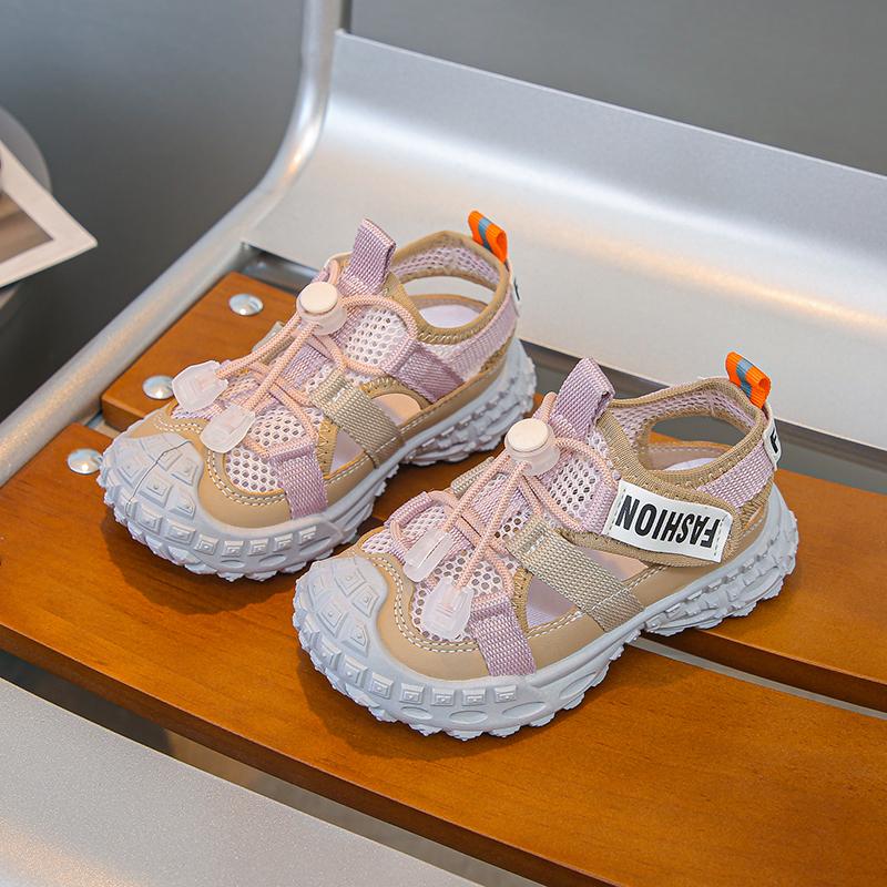 

Kids Sports Sandals Mesh Breathable Soft Sole Children Casual Shoes Non-slip 2025 Summer New Boys Girls Running Shoes Pull Rope 26 розовый