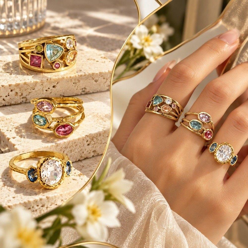 Lightweight Titanium Steel Ring Fade Resistant Hand Jewelry New Zircon Ring Birthday Gift