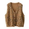 Autumn Winter Women Loose V Neck Knit Vest Vintage Floral Open Front Cardigan