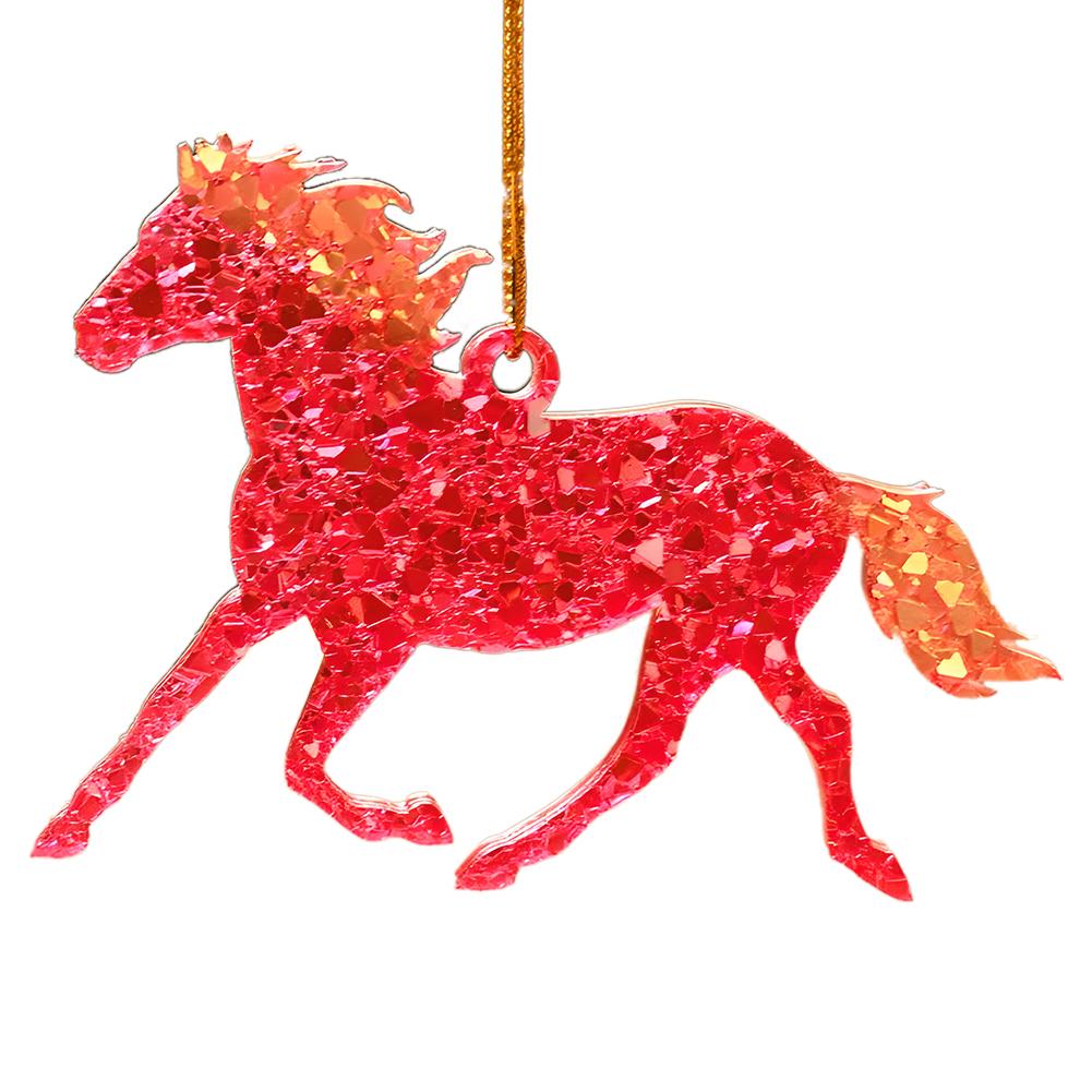 1/4Pcs Golden Flame Horse Christmas Ornament 2D Flat Christmas Horse Pendant Xmas Tree Hanging Pendent New Year Gifts Keychain