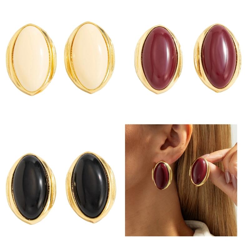 Resin Oval Studs Earrings for Women Geometric Fashion Jewelry Ear Accessories for Casual and Formal Occasions