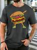 Unisexs Navy Crew Neck Tee Funny Dancing Burger With Shoes Cartoon Print Loose Summer Street Casual Daily Basic Short Sleeve Top