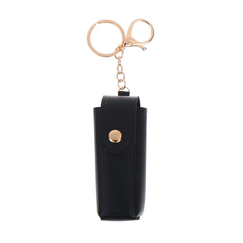 Solid Color Pu Leather Portable Mini Lipstick Pouch Keychain Mirror Pendant Keyring Fashion Storage Bag Women Makeup Accessories