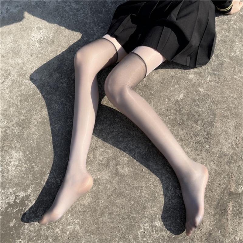 Women Shiny Ultra-Thin Silky Thigh High Stockings Sexy Oily Bright Shimmery Over Knee Long Socks Glossy Hosiery Clubwear