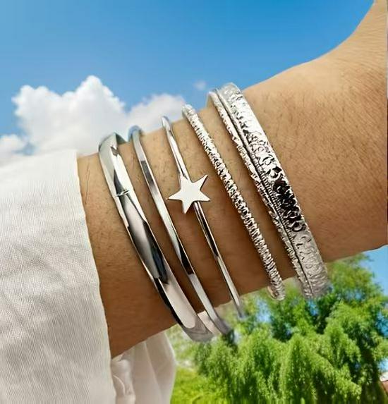 Trendy Retro Iron Rhombus Twist Geometric Punk Stackable Bracelet Set for Women