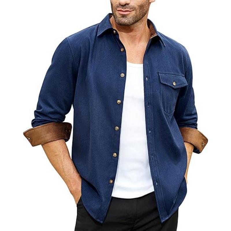 Autumn Long-sleeved Plain Collar Daily Vacation Solid Color Men's Shirt