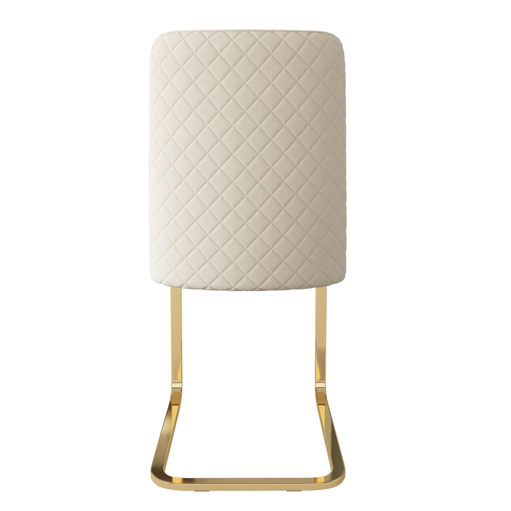 Velvet Dining Chair, Set of 2, Luxurious, Lounge Chair, Diamond Back Design, with Gold-Colored Metal Support Legs, Beige[OLD SKU:WF317940AAB]