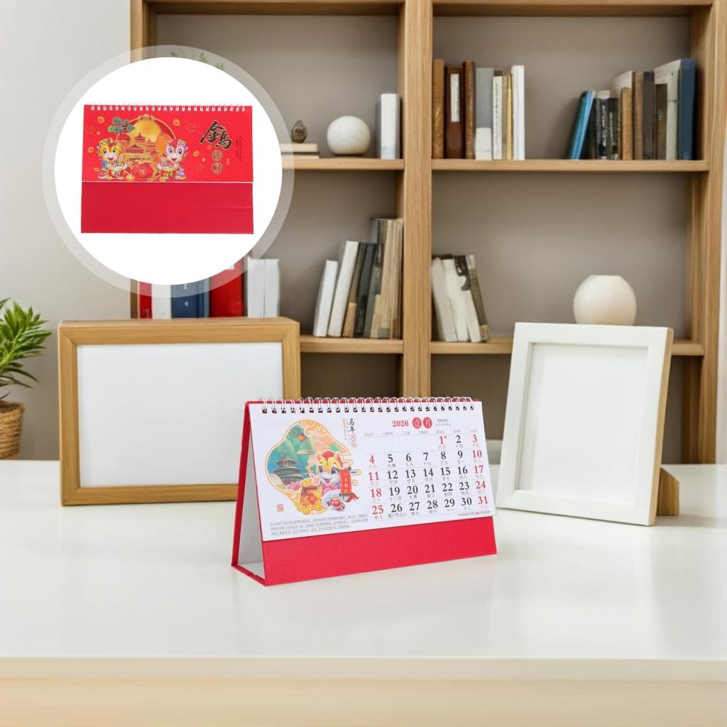 Chinese New Year Desktop Calendar 2026 Lunar Zodiac Horse Table Calendar Good Luck & Fortune Centerpiece for Home Office Decoration