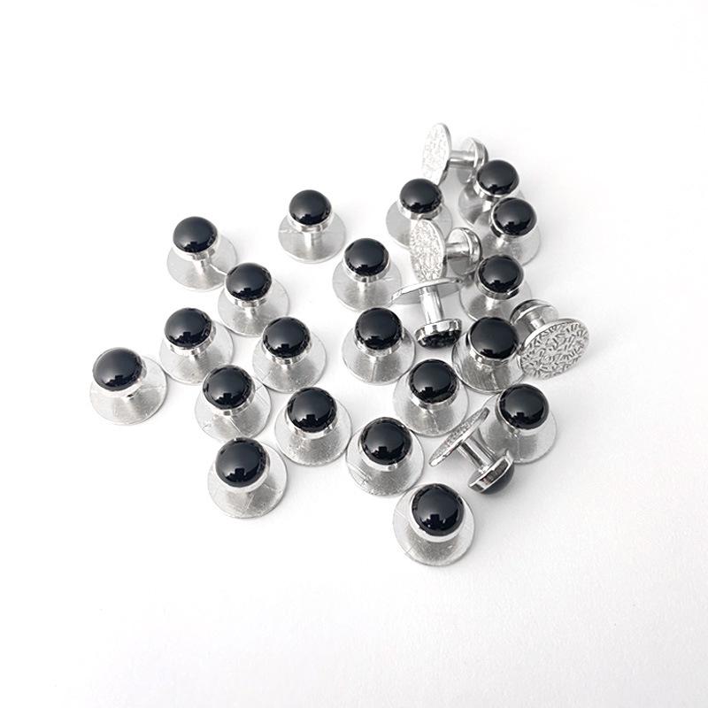 Silver Round Cufflink & Tuxedo Stud Set for Men's Wedding or Party