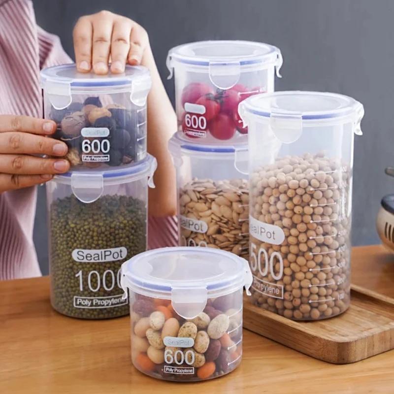 1/4PCS Sealed Jars With Scale Grain Crisper Kitchen Refrigerator Organize Sealed Container Clear Jar Spice Sugar Storage Boxes