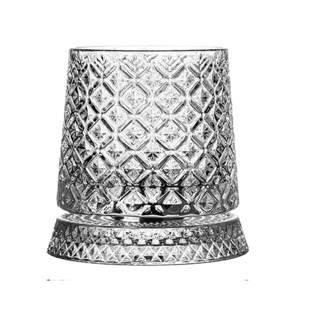 Rotatable Whiskey Glasses Rotatable Old Fashioned Drinking Cup with Coaster Whiskey Bourbon Tasting Glass for Men Dad Husband Standard
