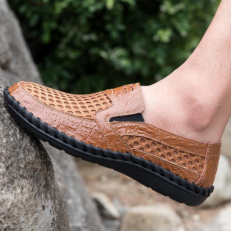 Men's White Loafers Slip-On Grey Driving Flat Black Hiking Shoes Walking Orthopedic Handmade Shoes Plus Size