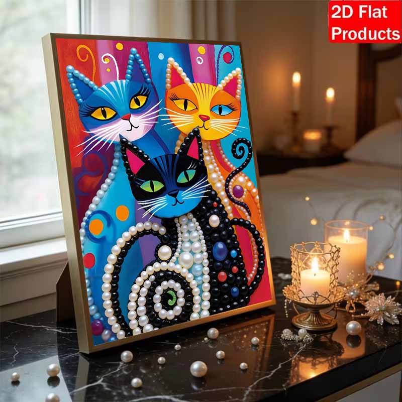 DIY Abstract Cat Pearl Diamond Art Kits Without Frame 30x40cm Gem Art Diamond Painting Kits for Adults/Beginners Gift Idea Home Wall Decor